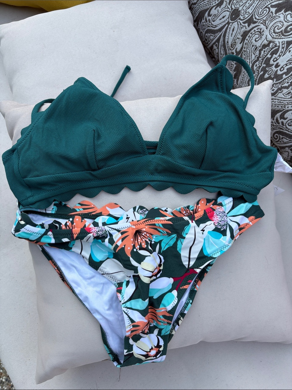 Women's Cupshe Teal Two-Piece Bikini Set with Tropical Print